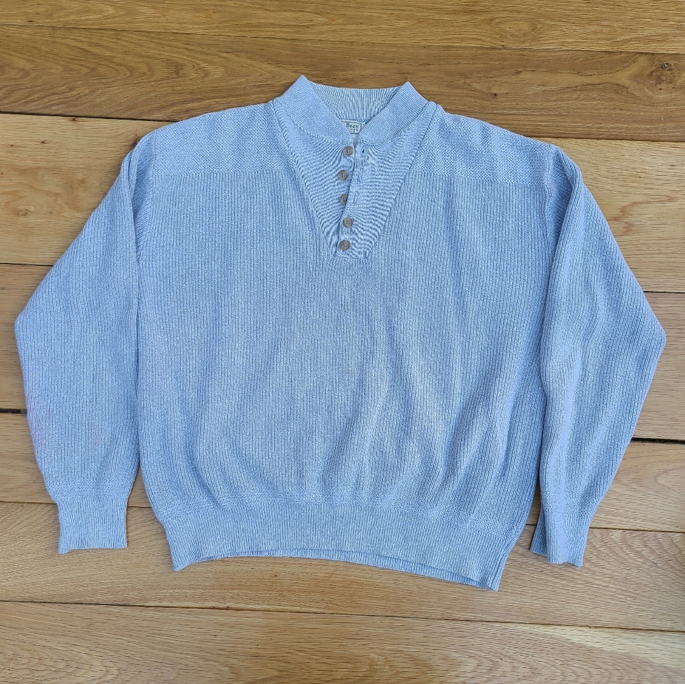 Vintage LL Bean Gray Henley Knit Sweater Men's XL